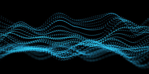 Abstract blue style network wavy texture. The futuristic structure of DNA effect. Big data visualization. 3D rendering.
