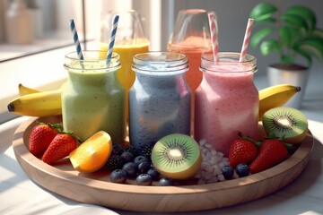 Healthy food smoothies shakes milkshakes, nutrition foods rich in vitamins, minerals and other nutrients, Created with generative AI tools