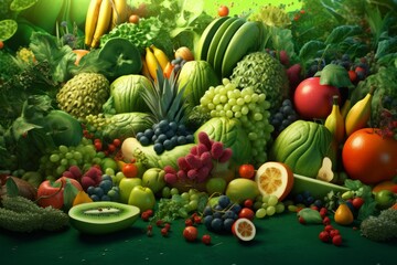 Healthy food fruits salads, nutrition foods rich in vitamins, minerals and other nutrients, Created with generative AI tools
