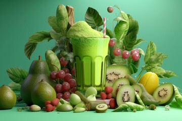 Healthy food smoothies shakes milkshakes, nutrition foods rich in vitamins, minerals and other nutrients, Created with generative AI tools