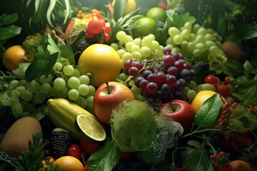 Healthy food fruits salads, nutrition foods rich in vitamins, minerals and other nutrients, Created with generative AI tools
