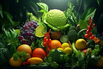 Healthy food fruits salads, nutrition foods rich in vitamins, minerals and other nutrients, Created with generative AI tools