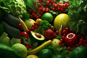 Healthy food fruits salads, nutrition foods rich in vitamins, minerals and other nutrients, Created with generative AI tools