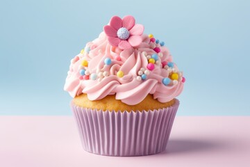 Perfect Cupcake muffin in bright pastel colors on a simple background, Created with generative AI tools