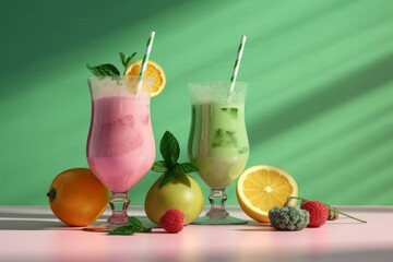 Healthy food smoothies shakes milkshakes, nutrition foods rich in vitamins, minerals and other nutrients, Created with generative AI tools