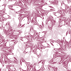seamless magenta openwork pattern of abstract decorative elements on a white background, texture, design