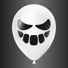 Halloween white balloon illustration with scary and funny face isolated on dark background