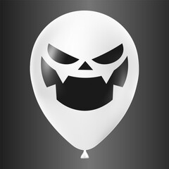 Halloween white balloon illustration with scary and funny face isolated on dark background