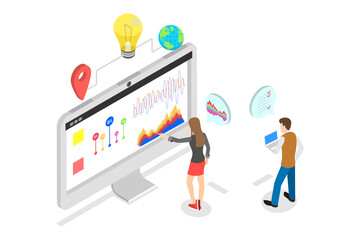 3D Isometric Flat  Conceptual Illustration of Digital Marketing