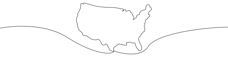 Map of USA icon line continuous drawing vector. One line Map of USA icon vector background. Map of USA icon. Continuous outline of a Map of USA icon.