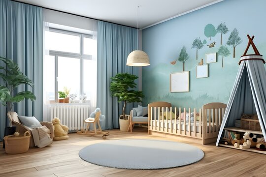 stock photo of nursery room in kids room at home AI Generated
