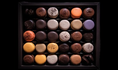  a box filled with lots of different types of macaroons.  generative ai