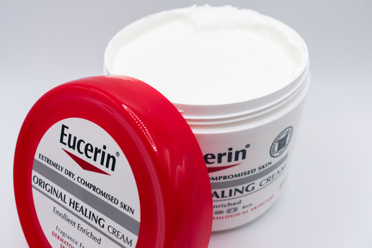 United States of America - April 22, 2023: A bottle of Eucerin Orginal Healing Cream. The Original Healing Cream is for very dry skin.