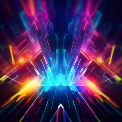 Abstract futuristic background, with neon lights, geometric shapes, and a sense of movement that conveys the energy of the future, Generated AI
