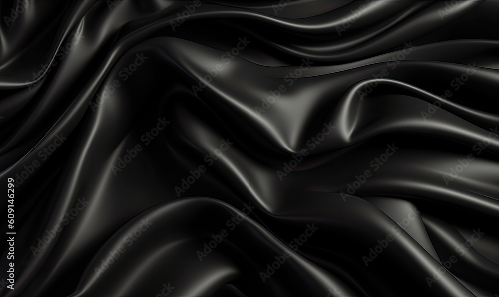 Poster abstract. black silk satin texture background. curtain, drapery. beautiful soft folds on the fabric.