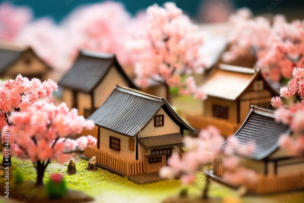 Poster A close up of a small model of a house. Generative AI.