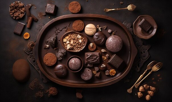  a plate of chocolates, nuts, and other sweets.  generative ai