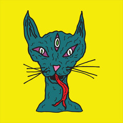 Alien Cat Color Vector Illustration Drawing
