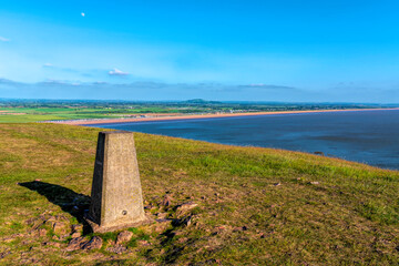 Trig point view to Brean beach Somerset England UK