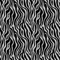 Tiger black gray seamless pattern. Vector animal skin print. Fashion silver organic texture.