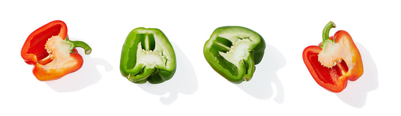 Red and green pepper on white background