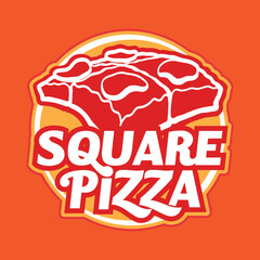 Square Pizza Logo Stamp Vector Design. Detroid Pizza Image