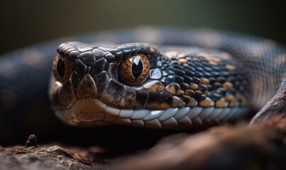 Fototapeta premium a close up of a snake's head on the ground. generative ai