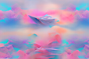 Obraz na płótnie Canvas Abstract sci-fi background. pink-blue sky. Background in pastel colors. Neural network AI generated art