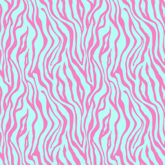 Obraz premium Tiger pink blue seamless pattern. Vector animal skin print. Fashion organic texture.