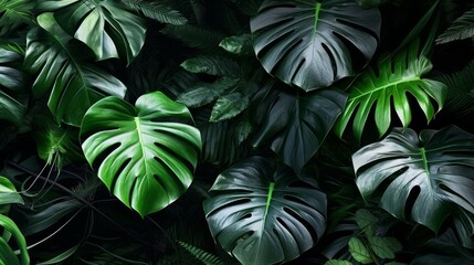 Paradise of tropical leaves: a background of bright and lush leaves in a tropical style. AI generate