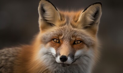  a close up of a red fox with a black background.  generative ai