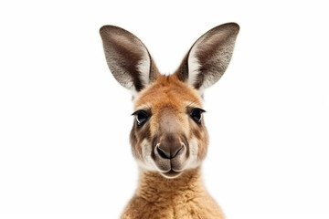 A close up of a kangaroo with a white background. Generative AI.