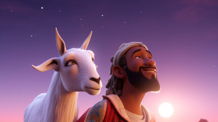 Eid ul azha celebration a goat with a person looking at the sky created with generative ai
