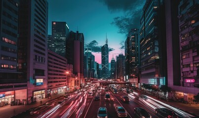 Fototapeta premium a city street filled with lots of traffic at night time. generative ai