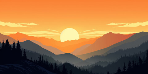 Obraz premium Mountain landscape at sunset. AI
