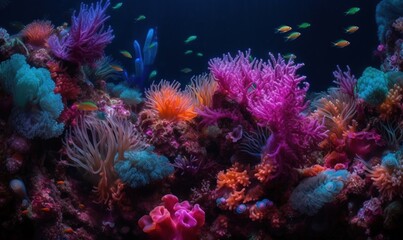 Fototapeta na wymiar an aquarium filled with lots of different colored fish and corals. generative ai