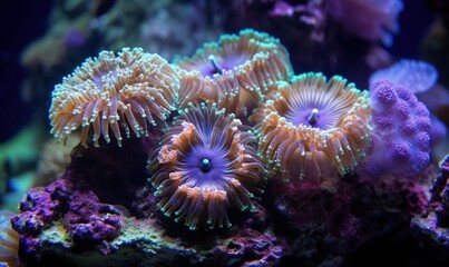  a group of sea anemones in a coral reef.  generative ai