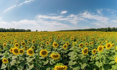  a large field of sunflowers under a blue sky.  generative ai