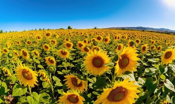  a large field of sunflowers with a blue sky in the background.  generative ai
