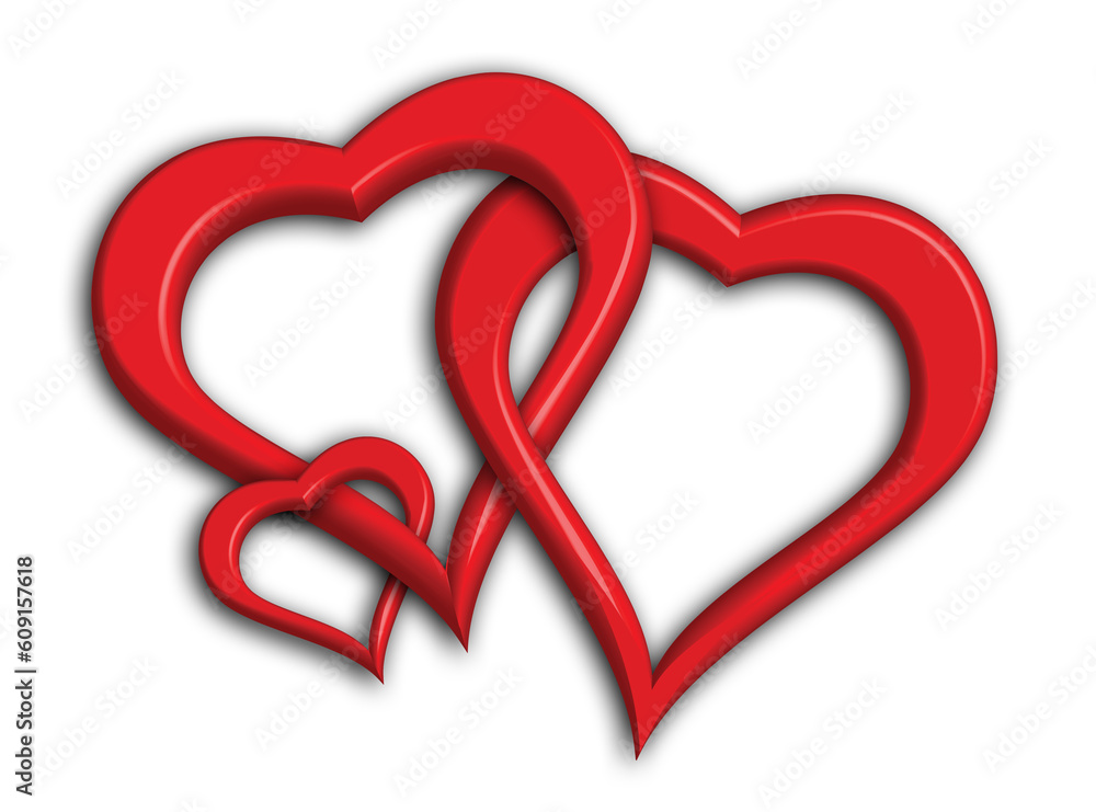 Poster hearts symbolising a small family - including clipping path for easy background change (drop shadows