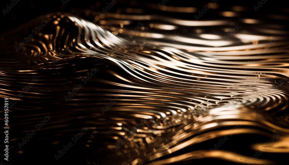 Poster shiny metallic wave pattern reflects abstract nature generated by ai