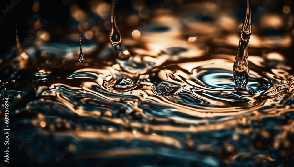 Poster smooth water surface reflects multi colored wave pattern generated by ai