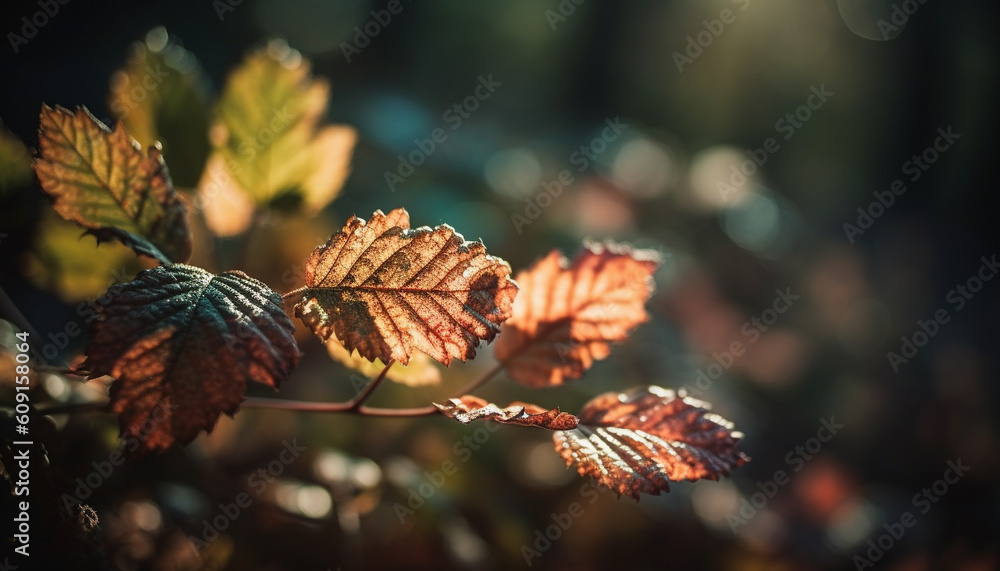 Poster vibrant autumn colors on close up maple branch generated by ai