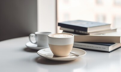  a cup of coffee sitting on top of a saucer.  generative ai