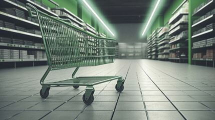 Empty shopping cart in a supermarket.generative ai