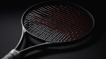 Tennis racket and ball on a black background. generative ai