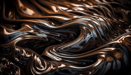 Smooth chocolate waves flowing on textured backdrop generated by AI