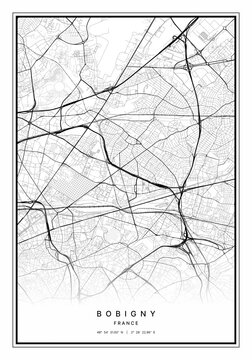 Bobigny Map Wall Art | Bobigny France Map Art, Map Wall Art, Digital Map Art