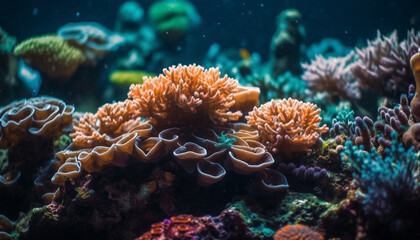 Naklejka na ściany i meble Colorful sea life thrives in underwater paradise generated by AI