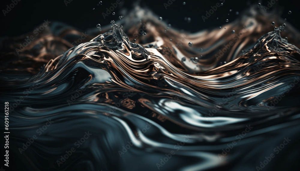 Poster smooth blue wave pattern flowing in space generated by ai